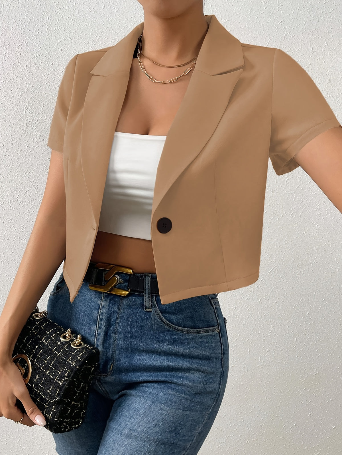 Summer Elegant Casual Easy Women'S Short Sleeve Blazer - Chocolate