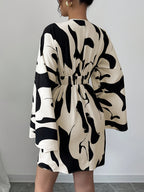 New Fashion Women'S Cow Pattern V-Neck Dress T077 - Mixed colors
