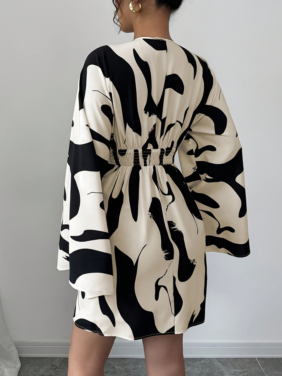 New Fashion Women'S Cow Pattern V-Neck Dress T077 - Mixed colors