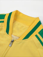 Men's Spring/Autumn Color-Block Striped Lightweight Jacket with Mesh Lining, Casual Outerwear, Outdoor Sports Baseball Jacket, Raglan Sleeve Design, Cropped Style - Yellow