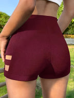 Women'S Solid Color Hollow High-Waist Shorts - Non-Sheer, All-Season Elegant Casual Wear, Suitable for Daily Wear, Office Commute, Home, Dates, Parties, Formal Attire | Fashion Women'S Mid-Length Shorts | Minimalist Style Trousers, Machine Washable - Deep Red
