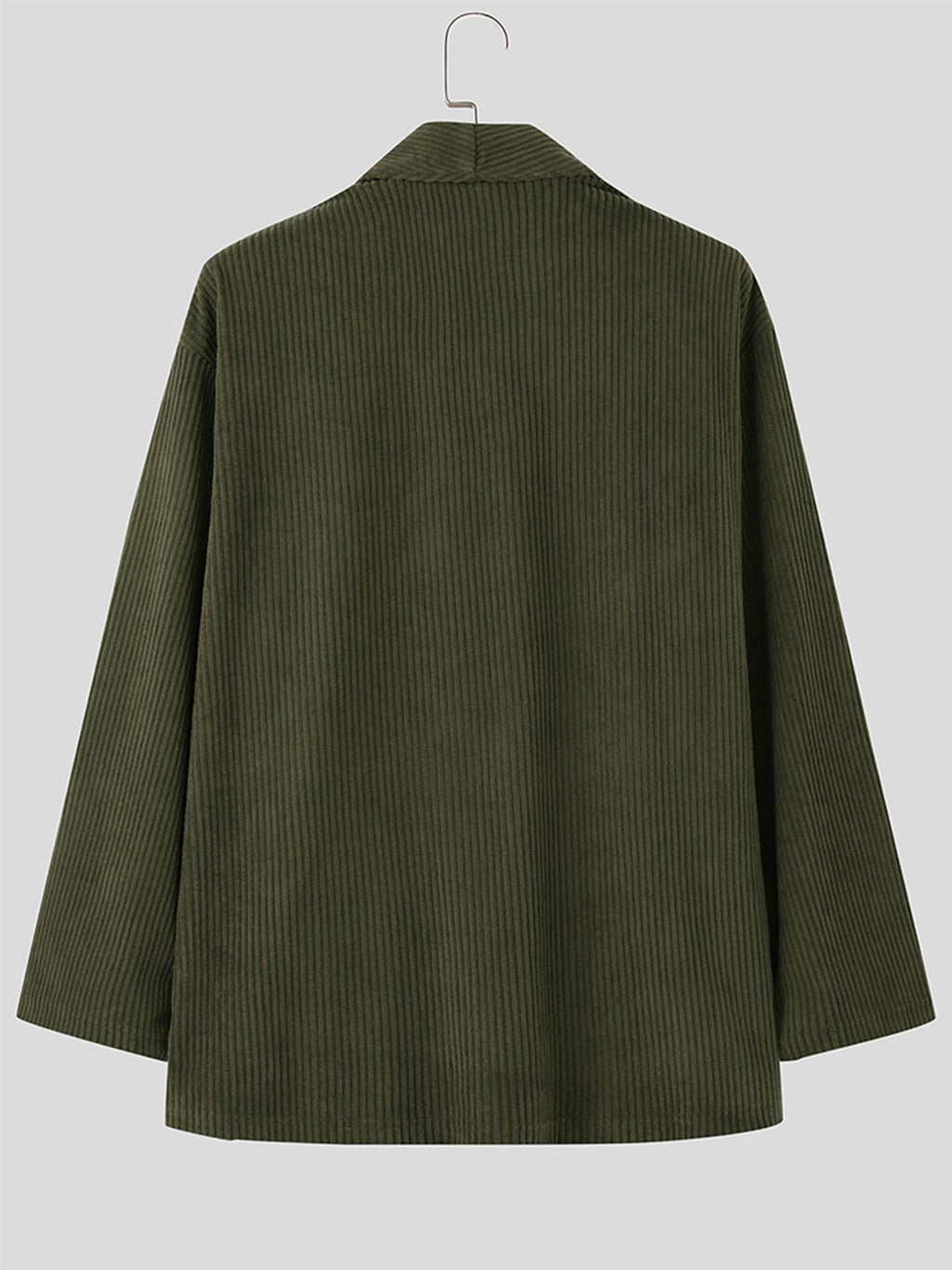 INCERUN Men Corduroy Coat Shawl Collar Long Sleeve Solid Simple Outdoors Coat Kimono Cardigan - Green