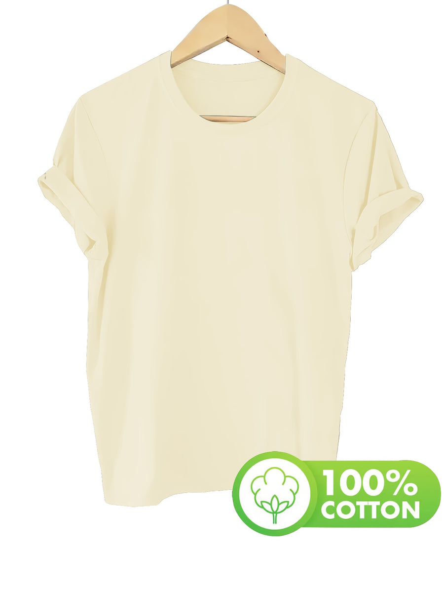 Spring/Summer Women's T-Shirt, Basic Short-Sleeve T-Shirt for Daily Wear - 1 - Light Beige