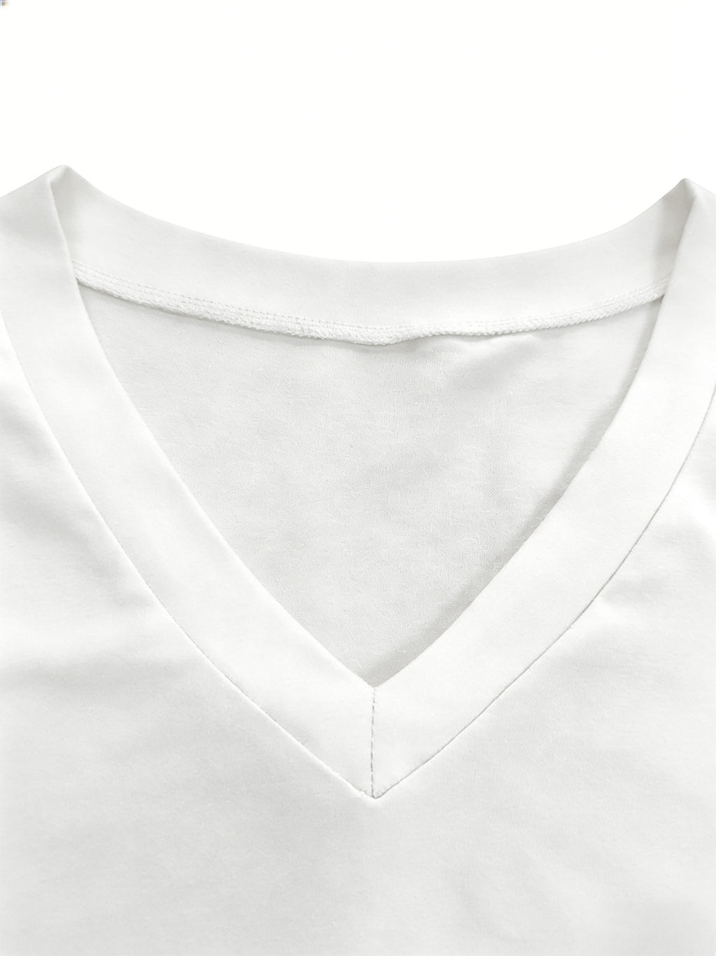 Women S Fashion V Neck Tee Featuring Relaxed Drop Shoulders - White