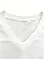 Women S Fashion V Neck Tee Featuring Relaxed Drop Shoulders - White