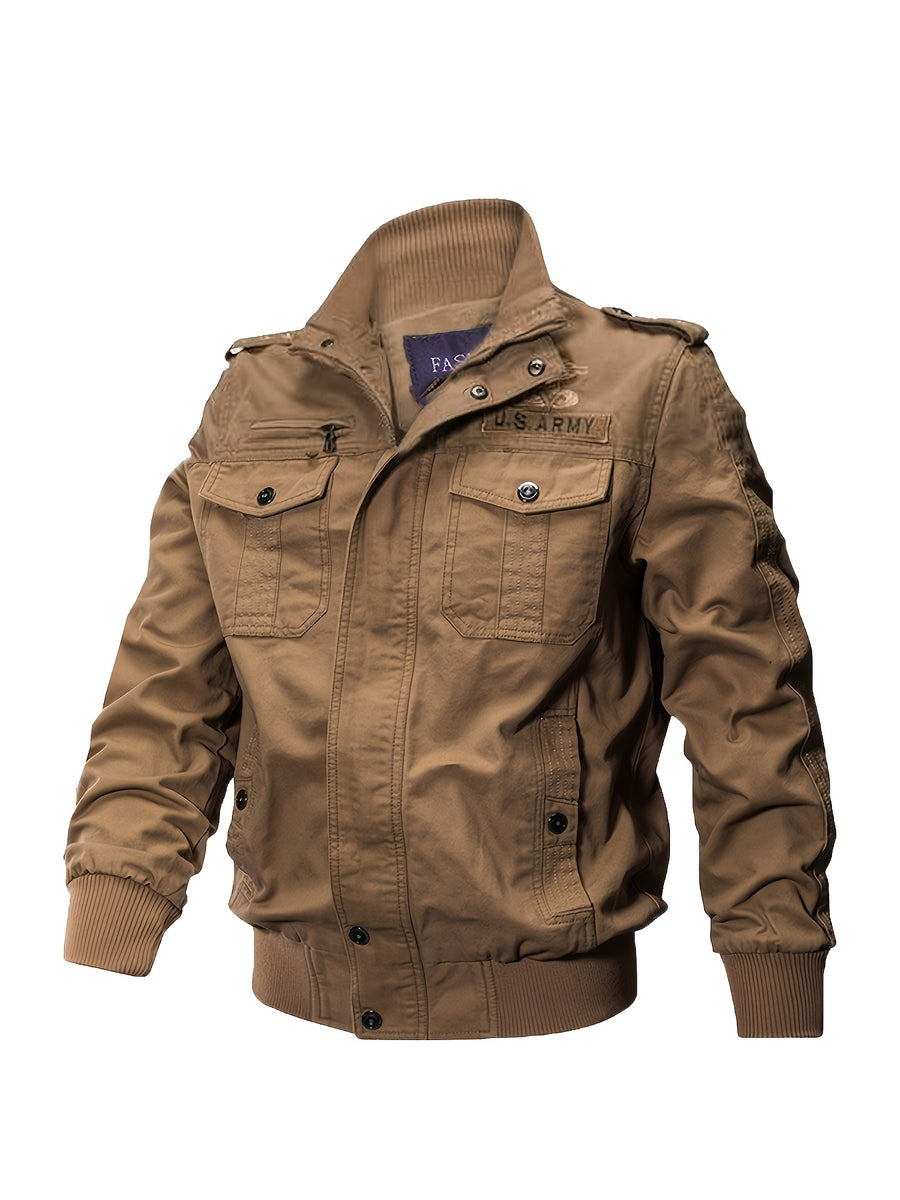 [Pearson OBM] Men'S Jacket, Athletic Jacket, Warm Jacket, Fall Jacket for Men, Outdoor Military Style Plus Size Student Training Outfit, Climbing Sports Wear, Air Force Jacket, Men'S Flight Suit - Khaki