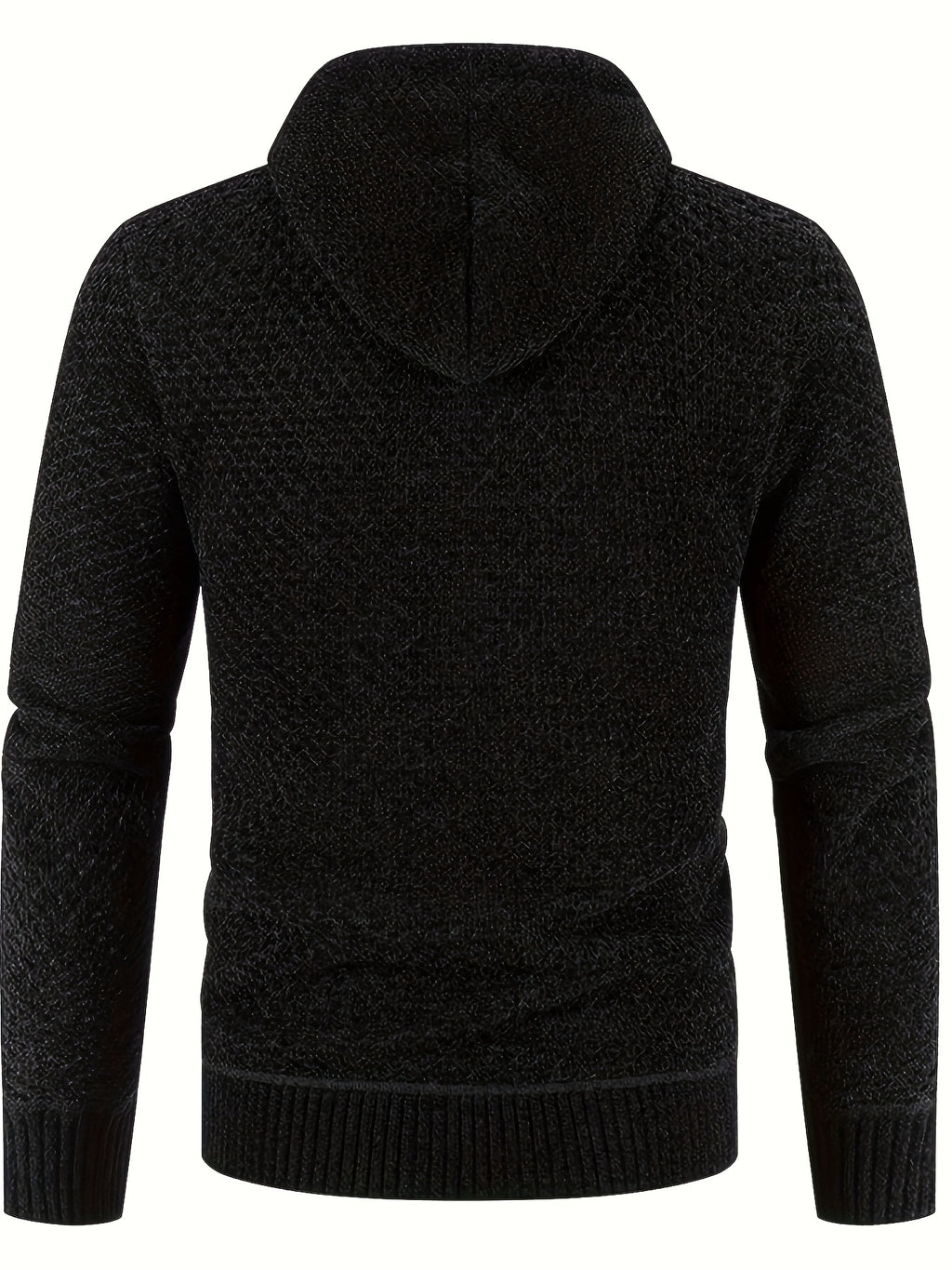 Men'S Premium Knit Cardigan Sweater, Chenille Fabric High Quality Hooded Thick Warm Sweater - Black 2