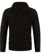 Men'S Premium Knit Cardigan Sweater, Chenille Fabric High Quality Hooded Thick Warm Sweater - Black 2