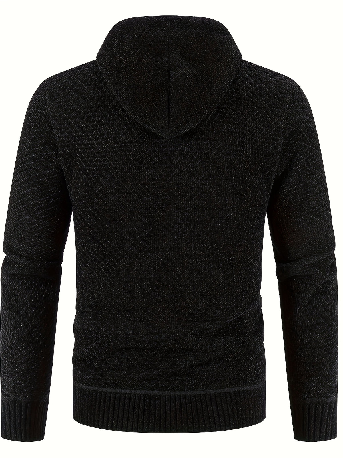 Men'S Premium Knit Cardigan Sweater, Chenille Fabric High Quality Hooded Thick Warm Sweater - Black 2