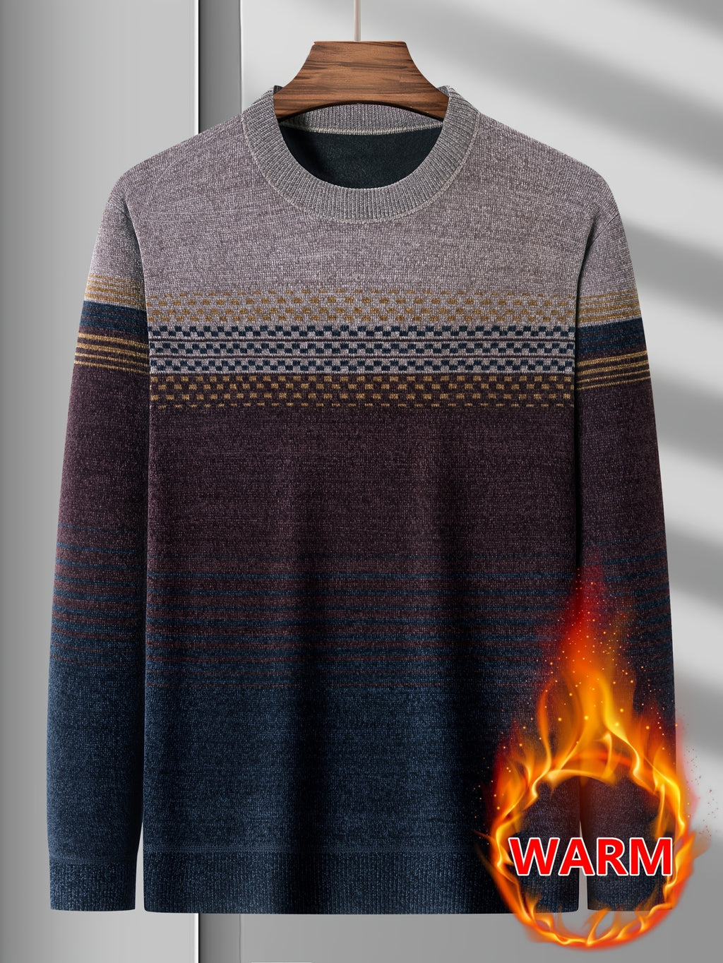 Minimalist Urban -Lined Crew Neck Knit Sweater for Warmth and City Casual Style - Red