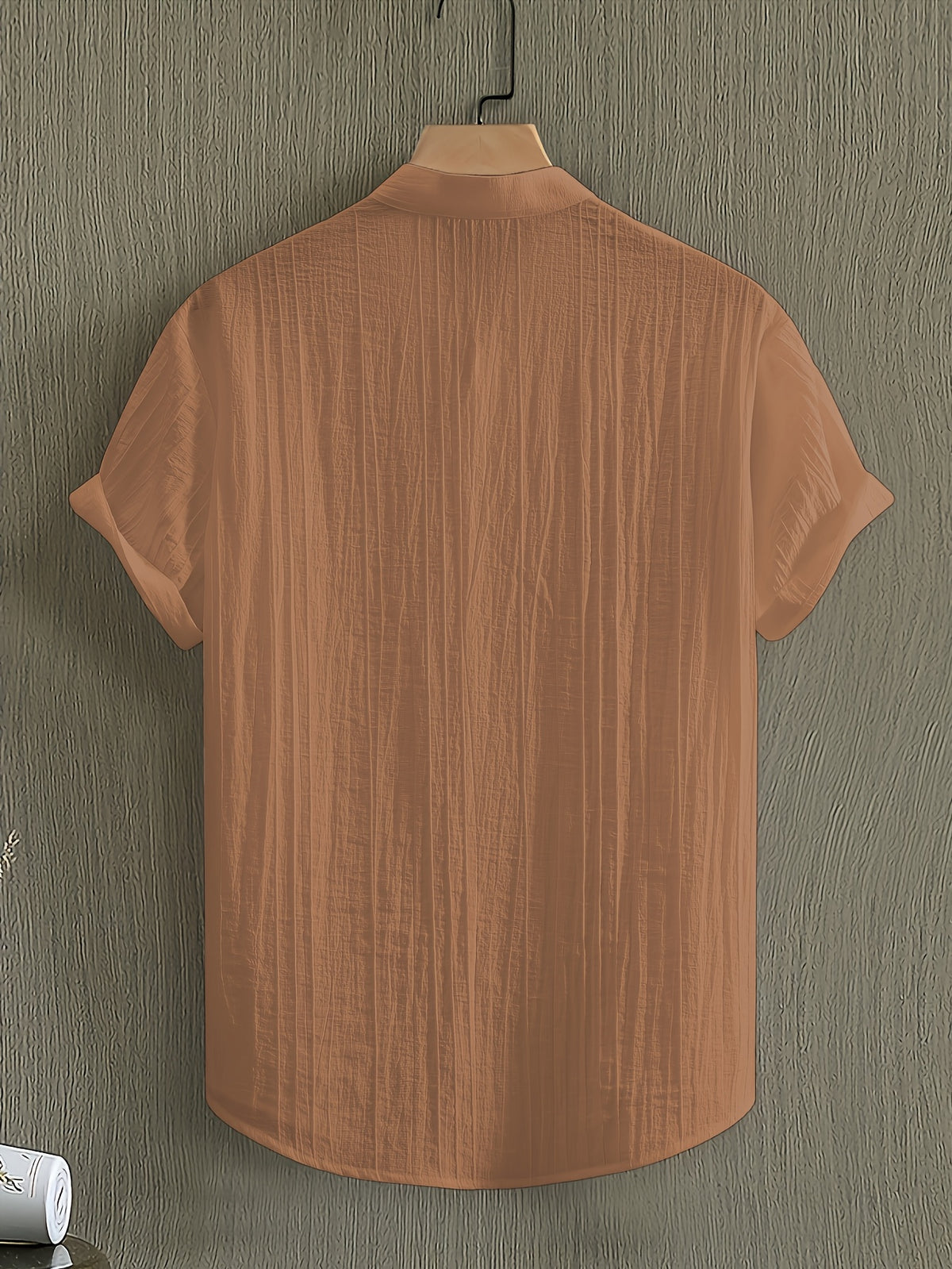 Pearson OBM Men's Summer Solid Color Semi-Transparent Short Sleeve Casual Stand Collar Shirt, Button-Up Fashion Versatile Shirt for Beach Vacation Pool Party - Yellowish-brown
