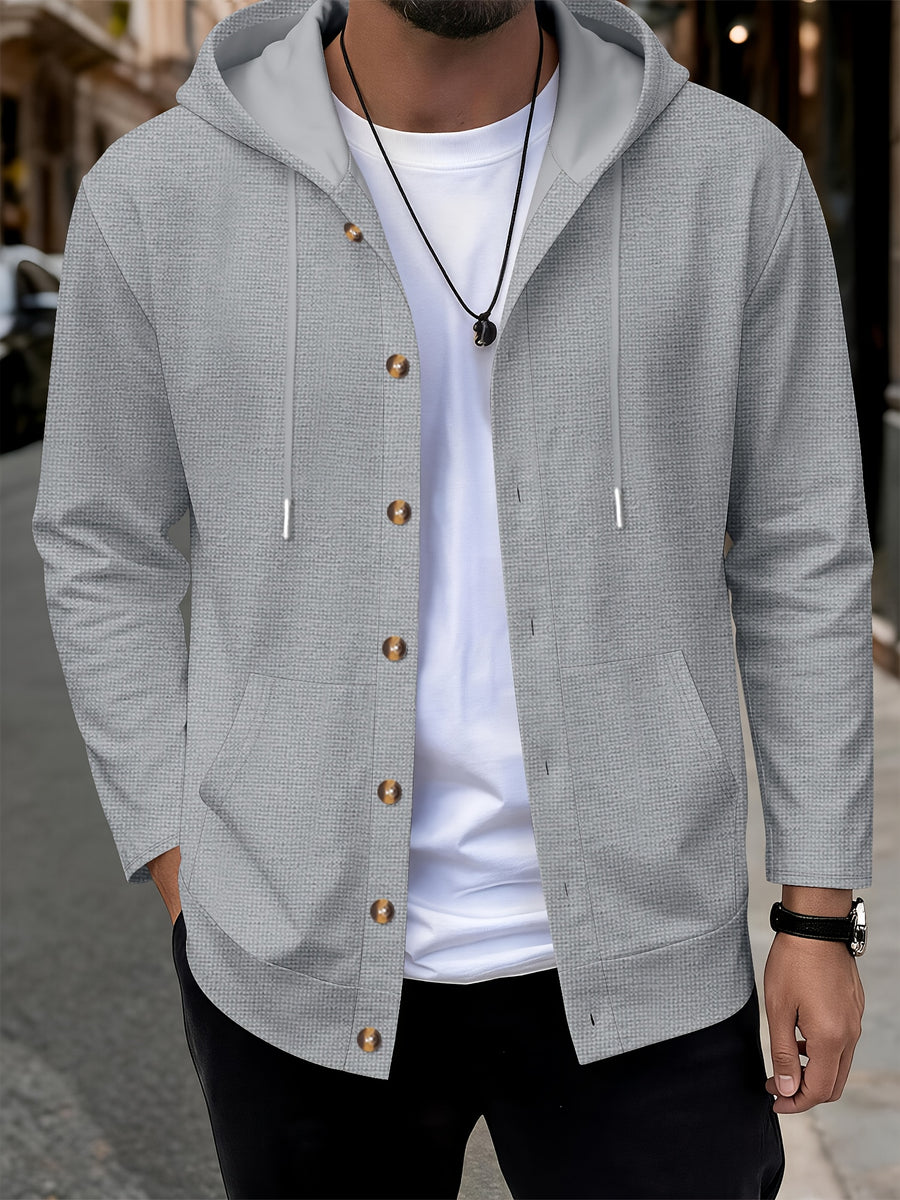 New Fall Winter Men'S Cardigan Hoodie - Button-Front Sporty Casual Sweatshirt, Soft And Comfortable, Versatile Streetwear Gentleman Top Winter Clothes for Men - Grey