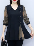 Spring and Autumn Stylish Mom-Style Long-Sleeve Top for Women - Black