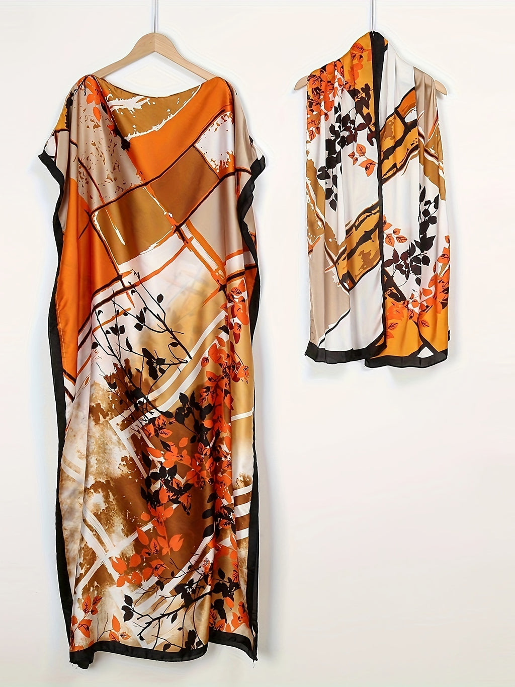 1 Set Western New Style Printed Headscarf Robe Middle Eastern Directional Robe Set - Mixed colors