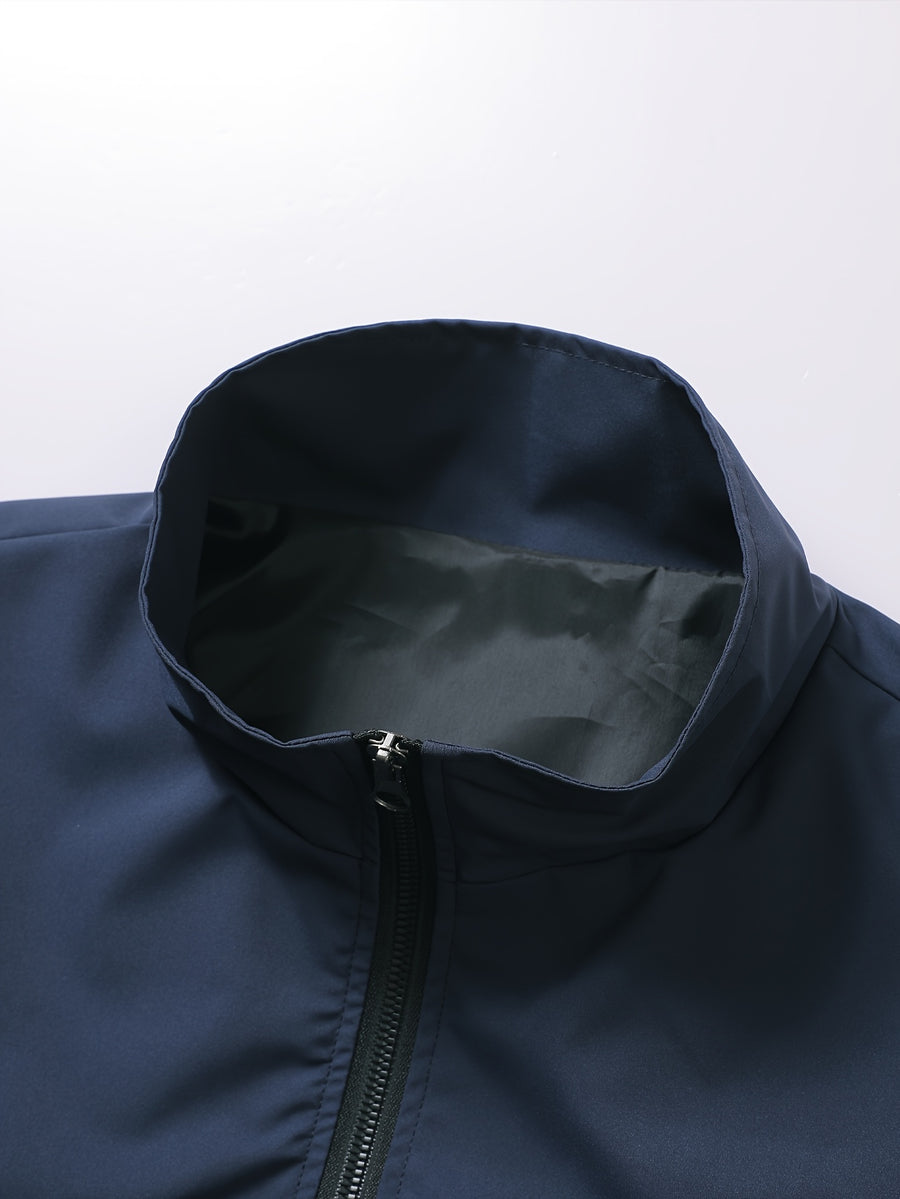 Men's Outdoor Performance Jacket, Lightweight, Quick-Drying, Color Block, Fashionable Contrast Color Design, Color-Block Soft Shell Jacket - Deep Blue