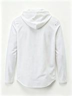 Men's Fashion Hoodie, Linen Long Sleeve Hooded Top Shirt, Henley Shirt, Linen Texture Hooded Henley Long Sleeve Shirt for Men, Half-Zip Wood Button Drawstring Hoodie, Vacation Style Loose Fit with Roll-Up Sleeves, Casual Top, 2pcs Set - White*2