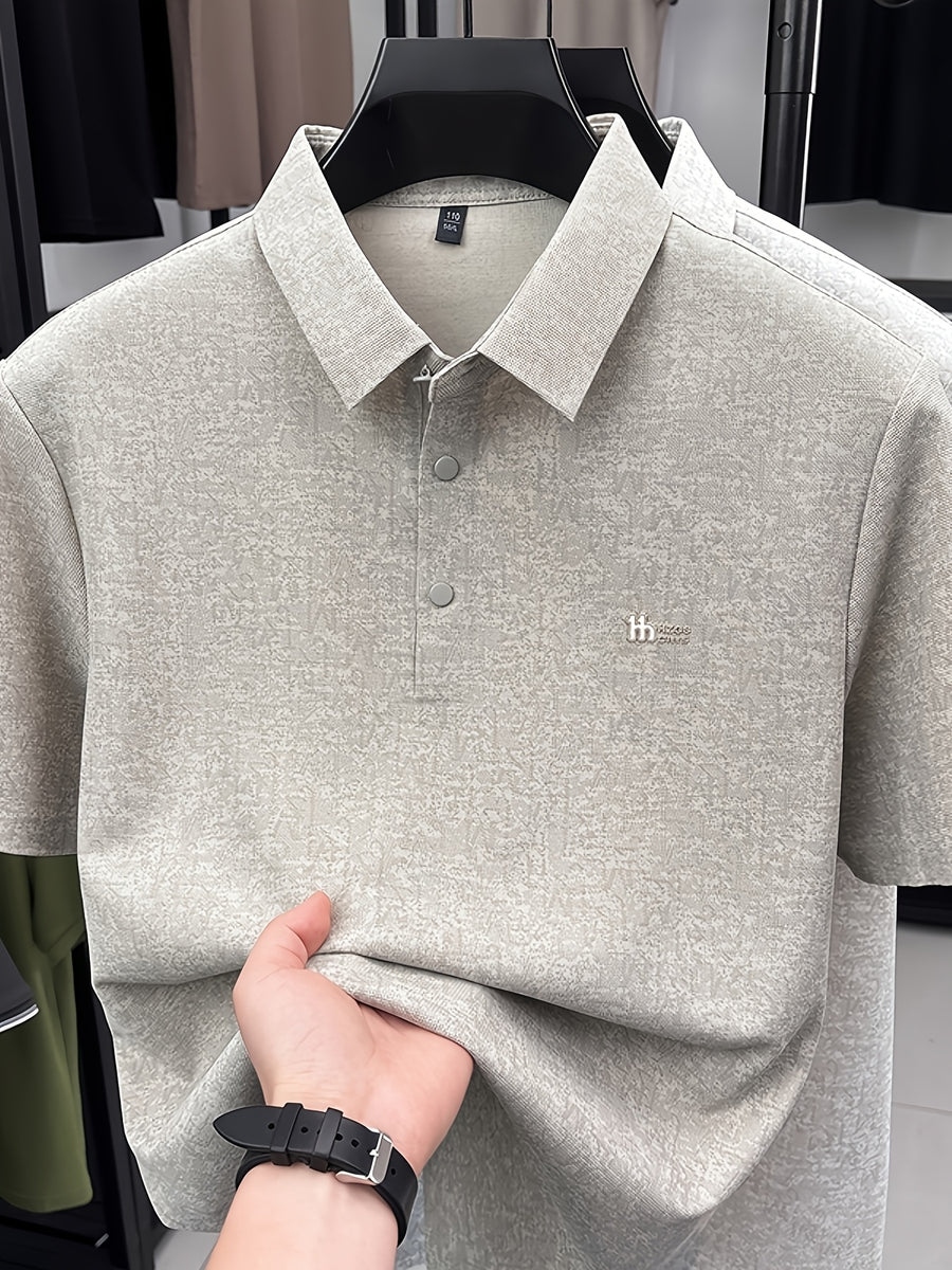 Men's Summer Gentle Style Polo Short-Sleeve Shirt, Offering a Refreshing and Elegant Charm. Perfect for Lakeside Strolls, Garden Walks, Sunset Lounging, and Daily Outings. with Its Simple and Clean Cut, It Creates a Relaxed and Carefree Urban - Gray Coffee