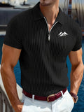 Men's Outdoor Casual Summer Sports Printed Short-Sleeve Polo Shirt - Black