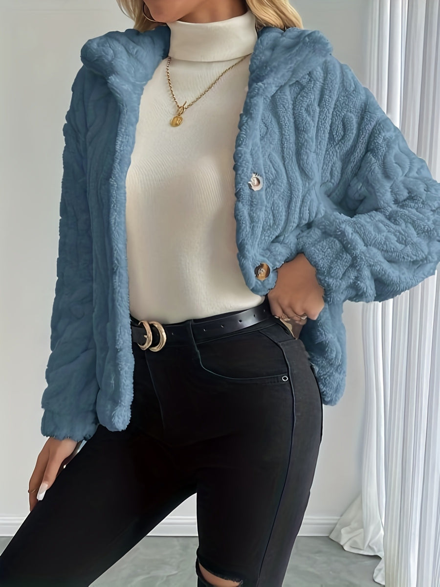 Double-Sided Lapel Button Elegant Top Coat - Blue