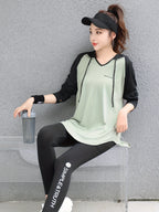 Plus Size - Plus Size - A Women'S Plus-Size Hoodie with a Color-Block Design, Loose Fit, Suitable for And Casual Wear, Stylish And Age-Reducing - Green