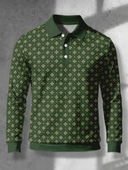 Men's Novelty Fashion Long-Sleeve Top with Fine Starburst Vintage Print, Three-Button Polo Shirt with Access Control Design, Punk Street Style Lapel Top for Daily Commuting and Outings, Surprise Birthday and Holiday Gift for Men - Mixed Color D