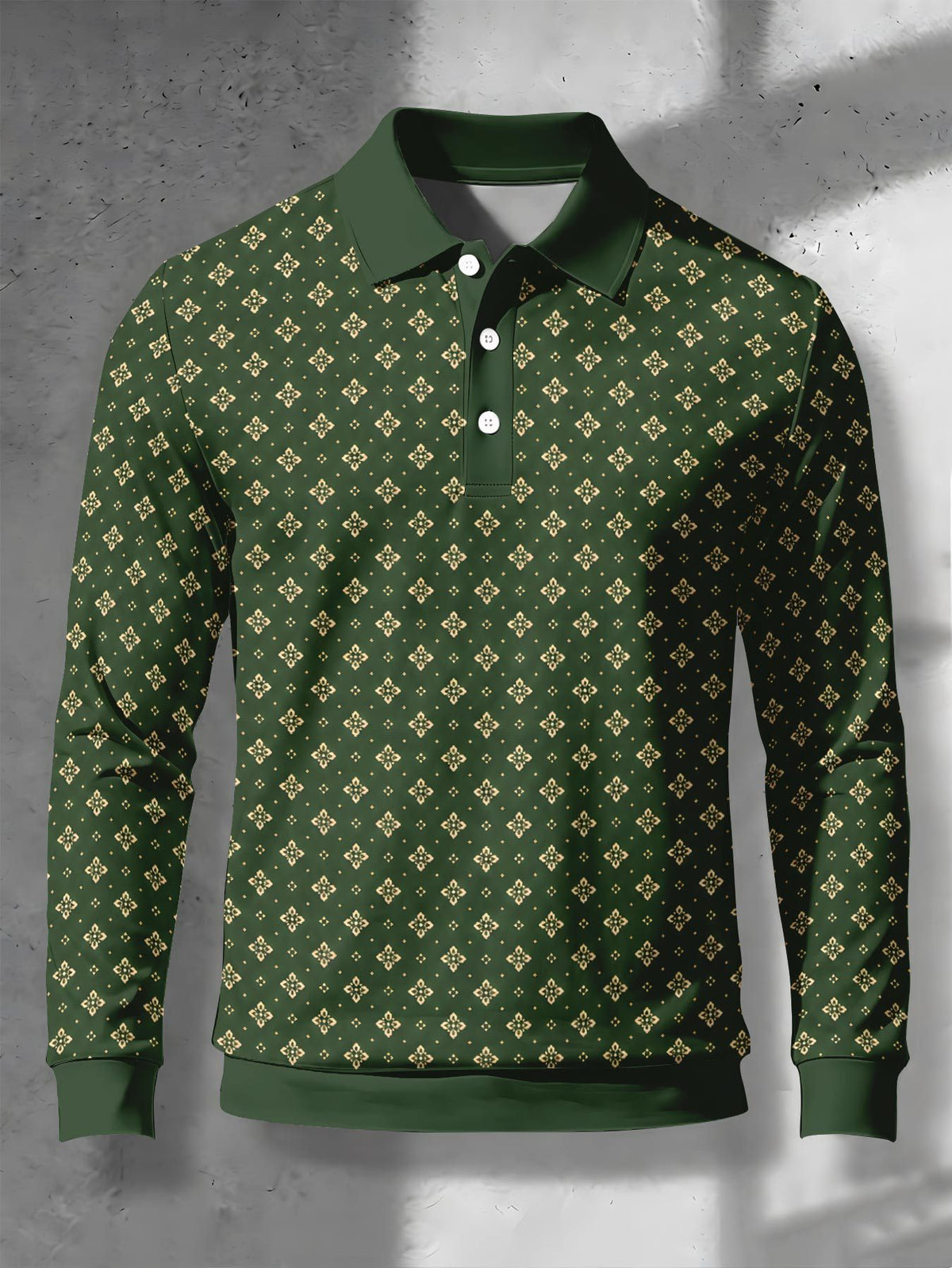 Men's Novelty Fashion Long-Sleeve Top with Fine Starburst Vintage Print, Three-Button Polo Shirt with Access Control Design, Punk Street Style Lapel Top for Daily Commuting and Outings, Surprise Birthday and Holiday Gift for Men - Mixed Color D