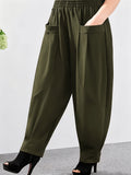 Plus Size - Women'S Plus Size Spring And Autumn New Harem Pants, Slim-Fit Elastic Waist Casual Trousers - Olive Green
