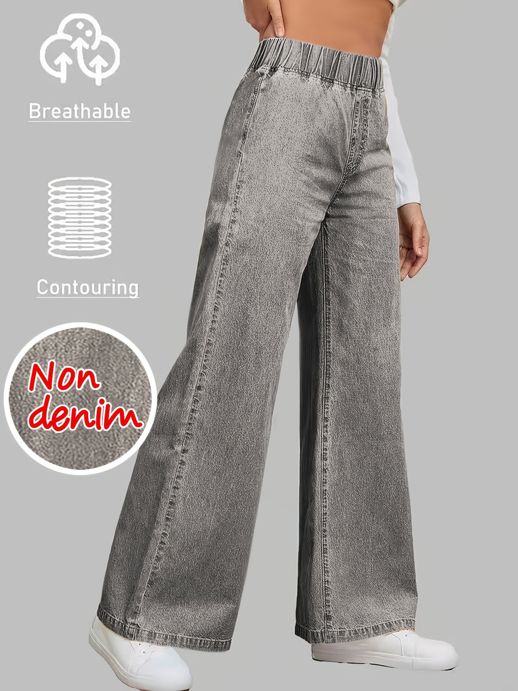 [Printed Pants - Not Denim Fabric]Printed Leggings - Non-Denim Fabric Printed Elastic Waist Wide-Leg Pants Women'S Loose Drapey Lightweight Breathable Casual Straight Long Trousers - Grey