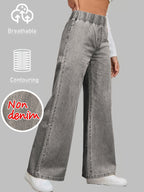 [Printed Pants - Not Denim Fabric]Printed Leggings - Non-Denim Fabric Printed Elastic Waist Wide-Leg Pants Women'S Loose Drapey Lightweight Breathable Casual Straight Long Trousers - Grey
