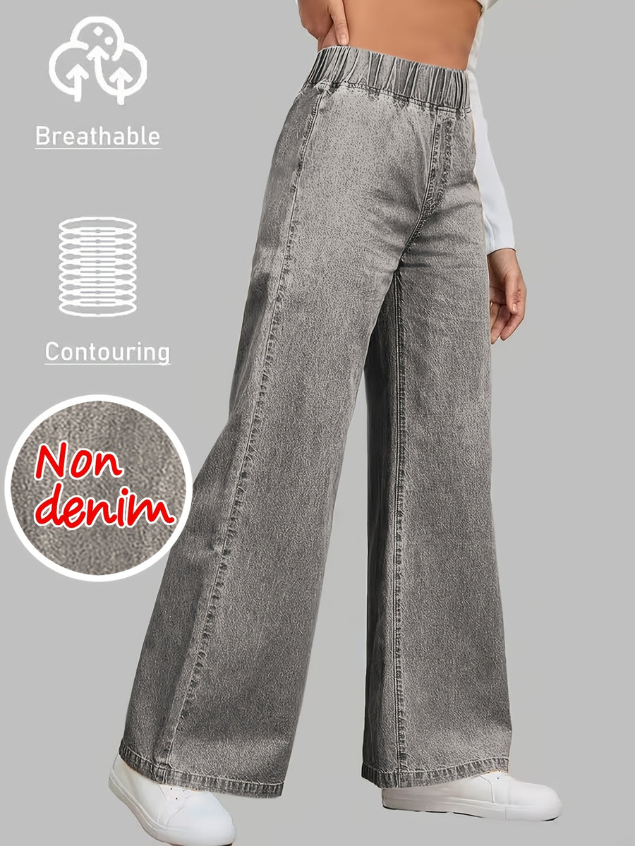 [Printed Pants - Not Denim Fabric]Printed Leggings - Non-Denim Fabric Printed Elastic Waist Wide-Leg Pants Women'S Loose Drapey Lightweight Breathable Casual Straight Long Trousers - Grey