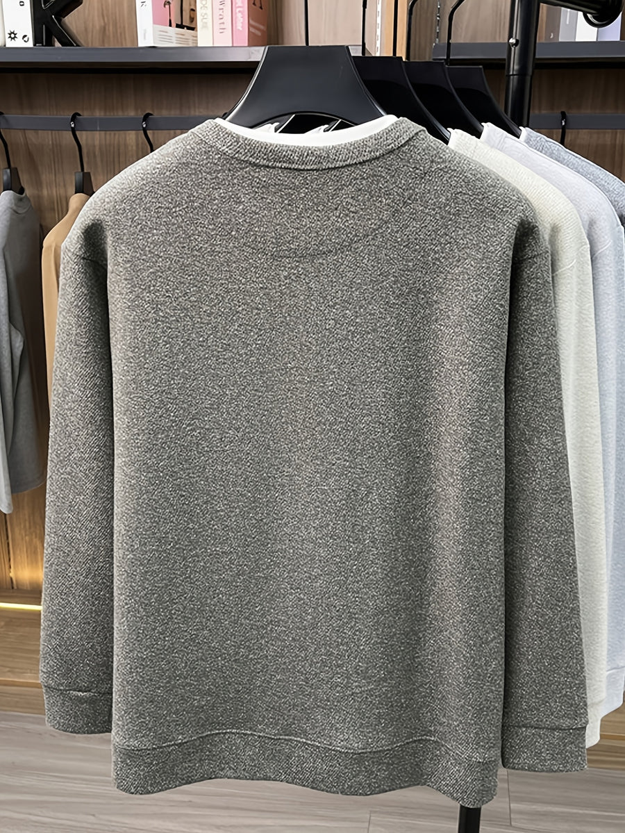 Men's 2-in-1 Look V-Neck Sweatshirt, Loose Drop Shoulder, Casual Pullover Long Sleeve, Suitable for Daily Commuting and Leisure. -SINBOS - Coffee Color