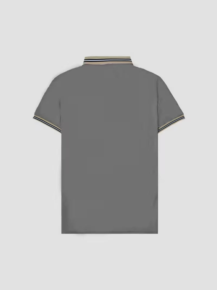 Men'S Fashion Casual Polo Shirt Short Sleeve with Chest Pocket Striped Collar Cuff Design Trendy Street Style for Adults Men Daily Wear - Grey