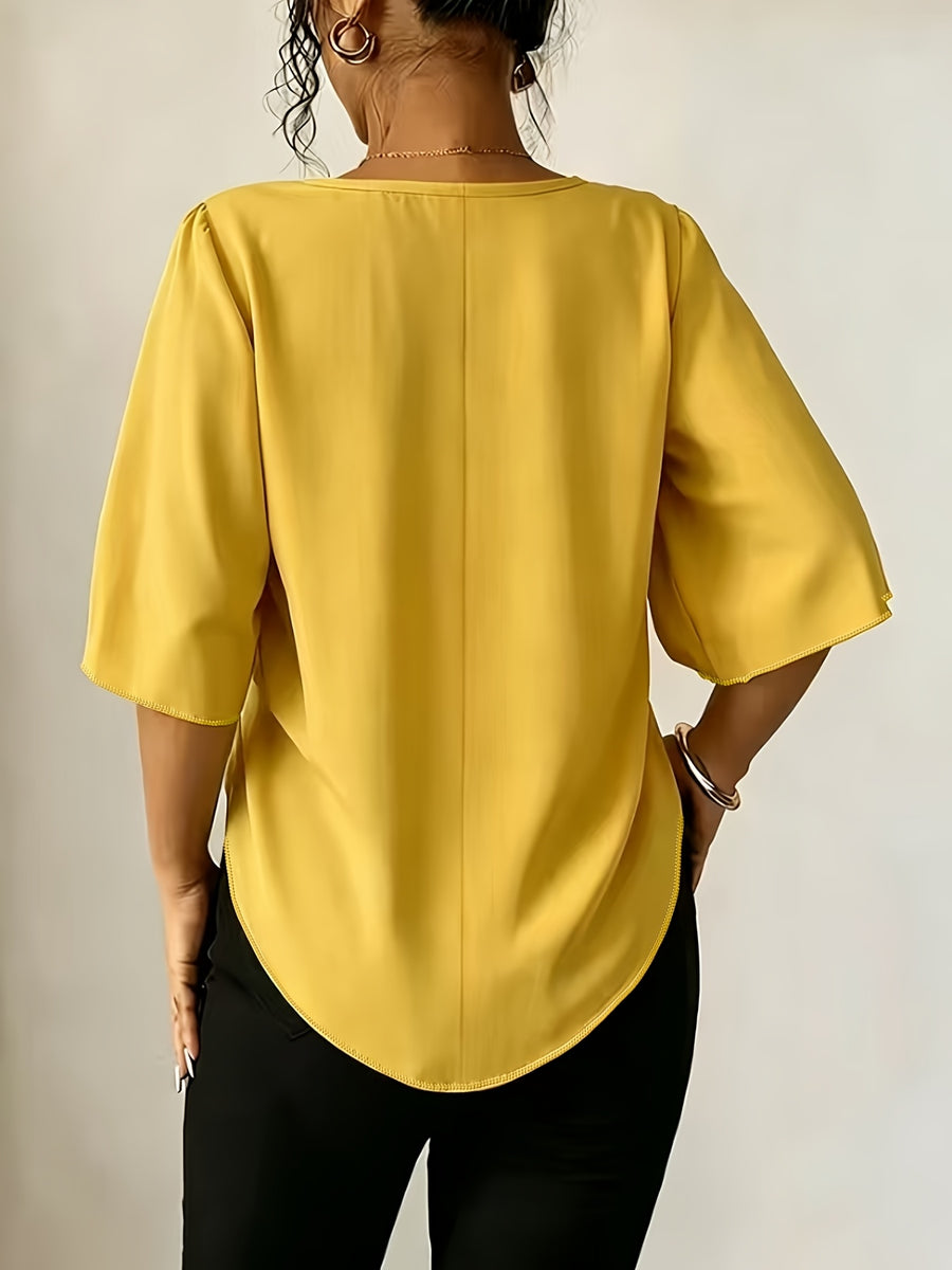 Women's Versatile Solid Color Shirt for Daily Commuting - Yellow