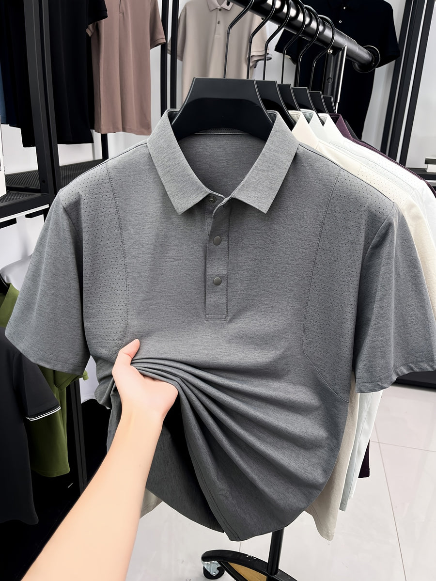 Summer Men'S Short Sleeve T-Shirt Breathable Cool Lapel Casual Polo Shirt - Grey