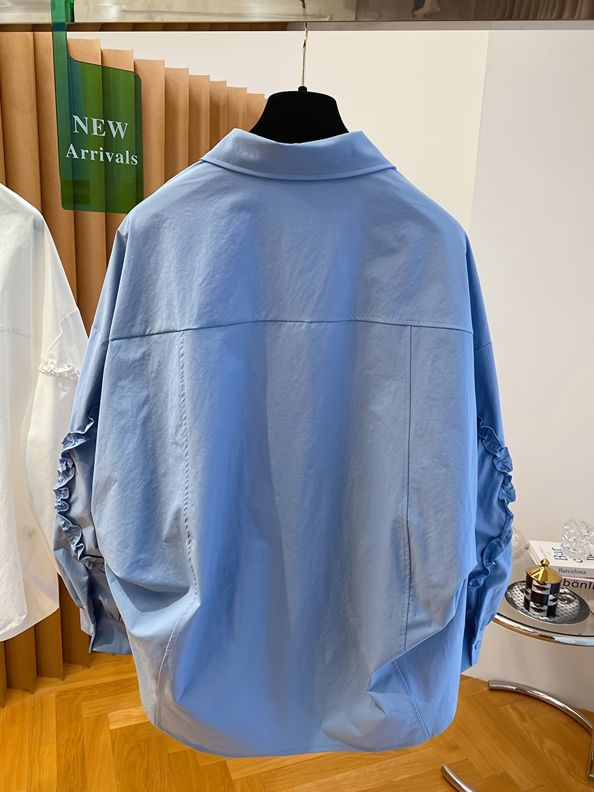 High-End Wood Ear Trim Patchwork Shirt Women'S Long Sleeve 2025 New Loose Lapel Top - Blue