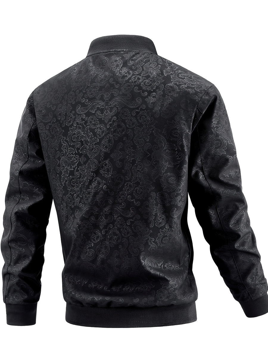 New Spring/Autumn Norwegian Print Zipper Cardigan Jacket for Men, Full-Print Loose Fit Sport Baseball Jacket, Men's Fashion Versatile Outerwear - Black
