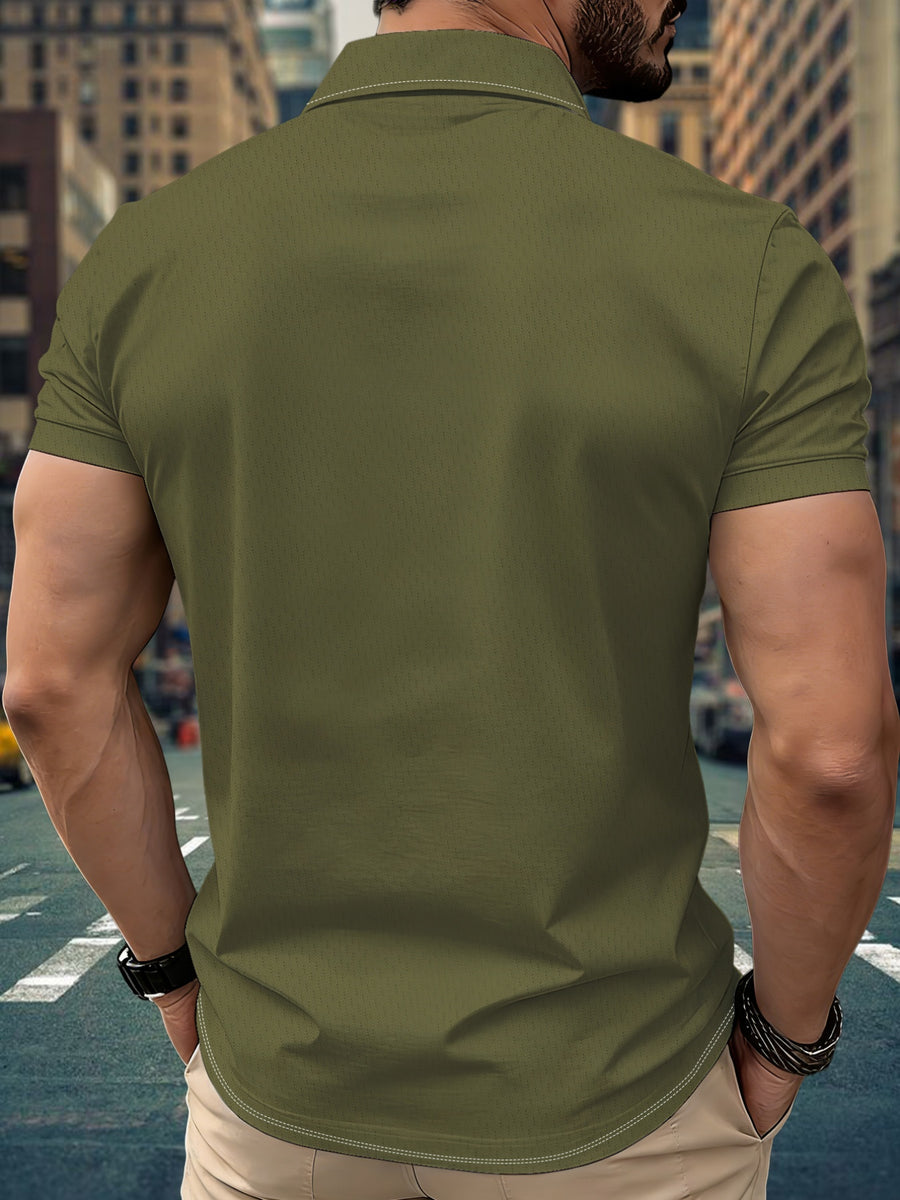 Men's Short Sleeve Zip Polo Shirt - Breathable Half-Open Collar Lapel T-Shirt with Short Sleeves, Suitable for Summer, Casual & -Casual Wear, Machine Washable Versatile Paul Shirt for Office, Commute, and Everyday Outfits - Mixed colors