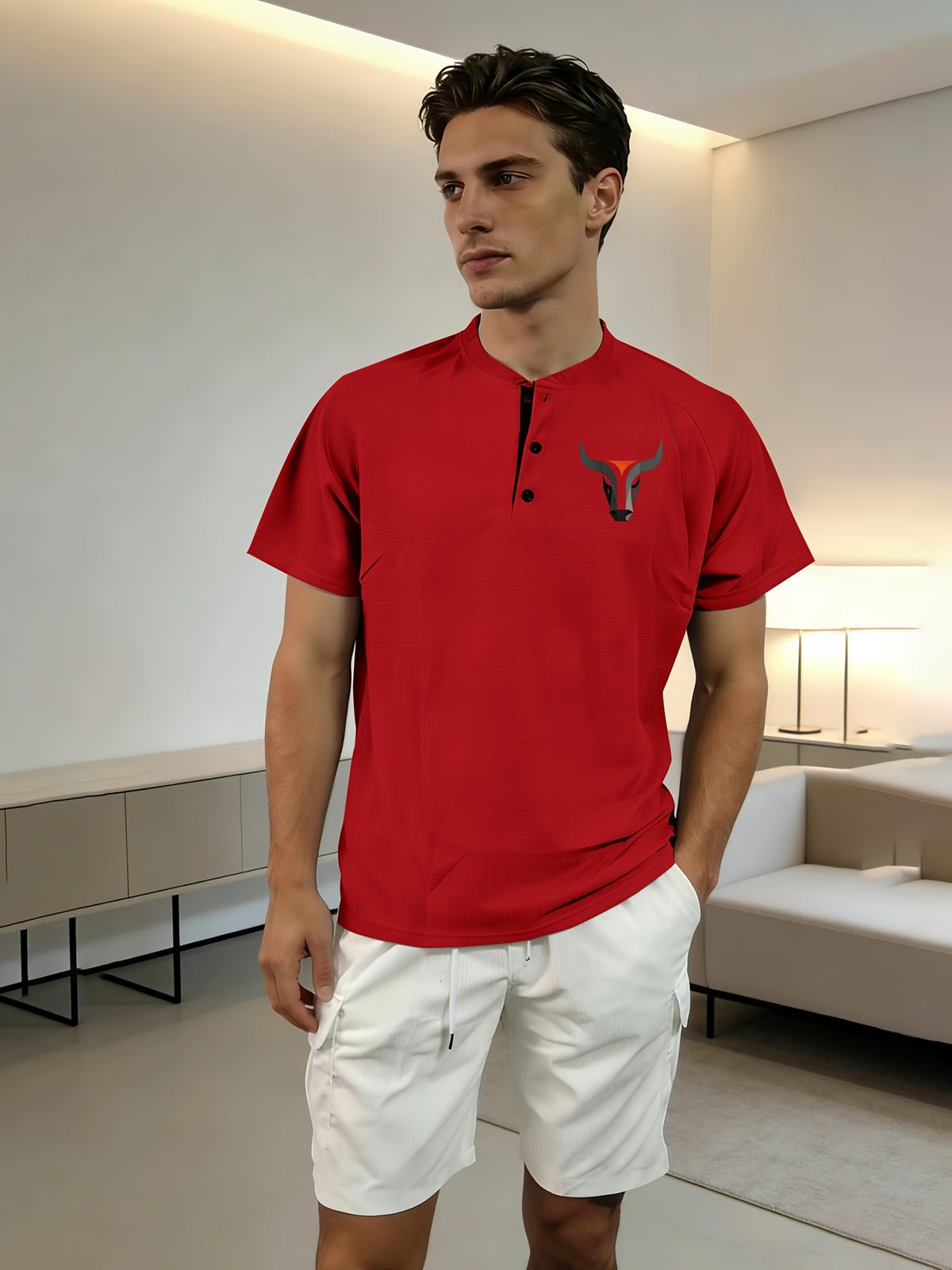Summer Casual Fashion Men's Short-Sleeve Henley T-Shirt, Outdoor Leisure Work Running Comfortable European and American Trendy Versatile Men's Casual Shirt, Minimalist Outdoor Breathable Training Casual Men's Versatile Polo Shirt - Red