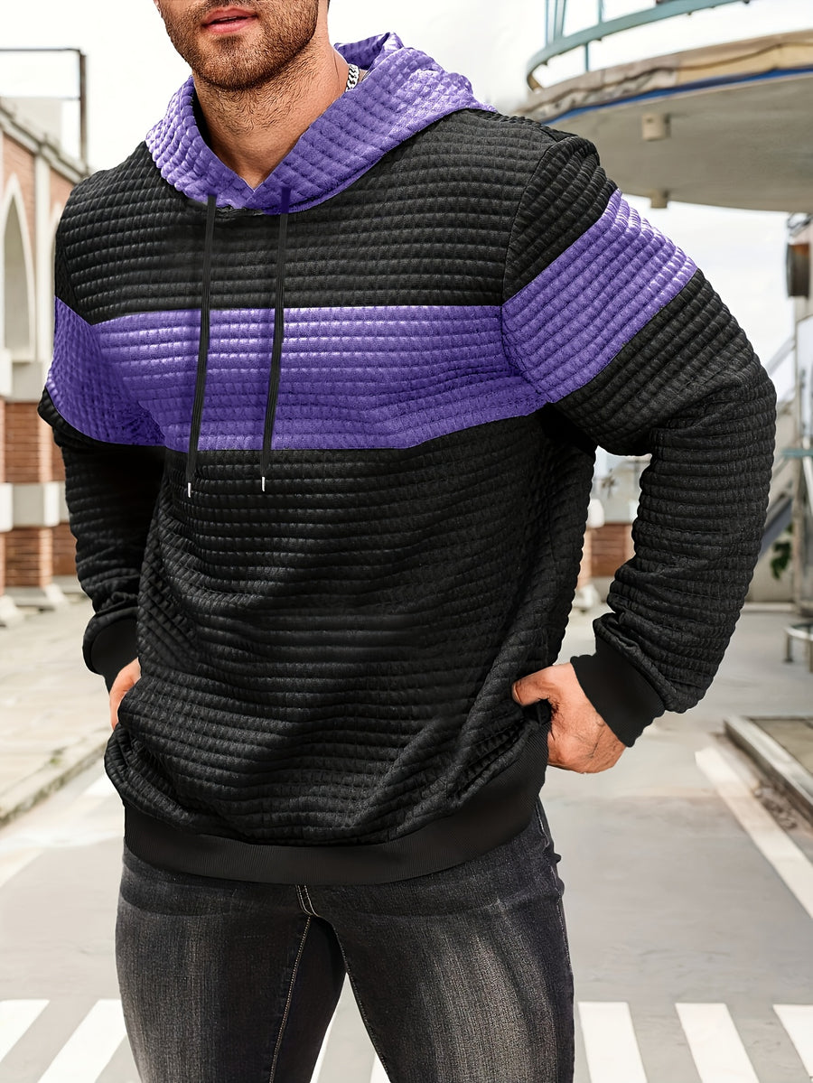 Color-Block Fashion Hoodie Sweatshirt Casual Versatile Men'S Pullover - Purple