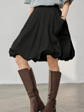 Women'S Elegant A-Line Skirt Solid Color Ruffled Hem - Black