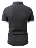 Old Money Outfits Men'S Black Micro Grid Check Contrast White Cuff Short Sleeve Shirt, Cool Wrinkle Resistant Quick Dry Fabric, Lightweight Breathable Casual Top for Summer Office, Daily Street & Vacation - Black