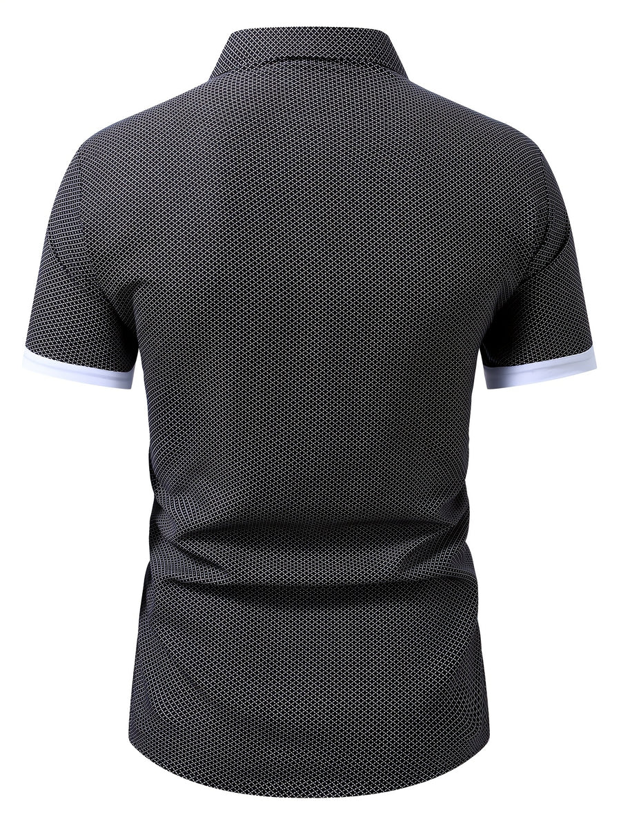Old Money Outfits Men'S Black Micro Grid Check Contrast White Cuff Short Sleeve Shirt, Cool Wrinkle Resistant Quick Dry Fabric, Lightweight Breathable Casual Top for Summer Office, Daily Street & Vacation - Black