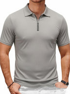 2pcs Men'S Sports Outdoor Casual Lapel Solid Color Breathable Zipper POLO Shirt - Light Gray 2 Pieces