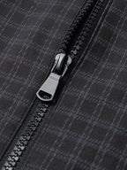 Men'S Lightweight Casual Lapel Full-Zip Jacket, Striped Checkered Soft Comfortable, Suitable for Daily, Outdoor, Travel And Business Casual Occasions - Black