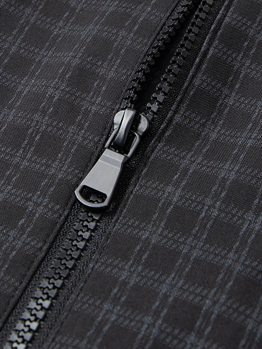 Men'S Lightweight Casual Lapel Full-Zip Jacket, Striped Checkered Soft Comfortable, Suitable for Daily, Outdoor, Travel And Business Casual Occasions - Black