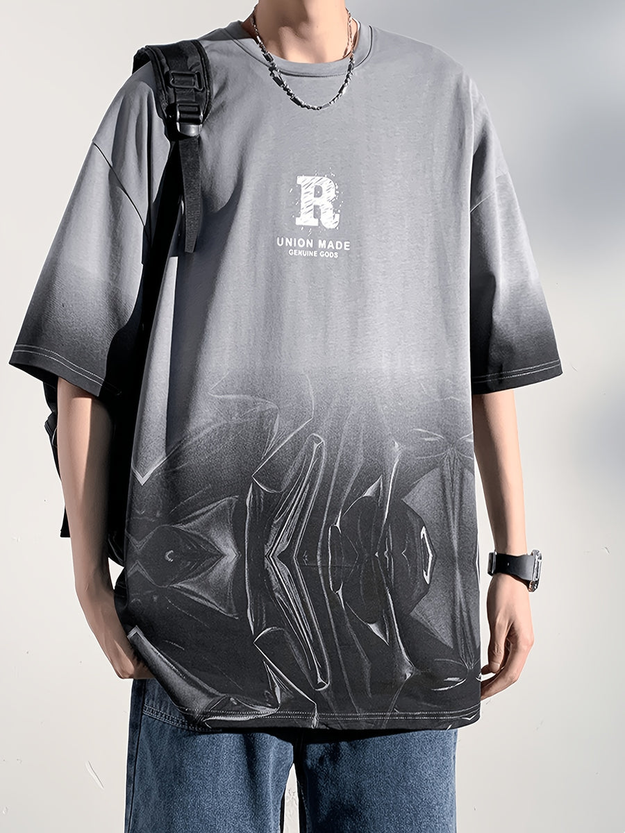 New Summer Men'S Trendy Loose Short Sleeve T-Shirt Casual Round Neck Half Sleeve Tee - Grey