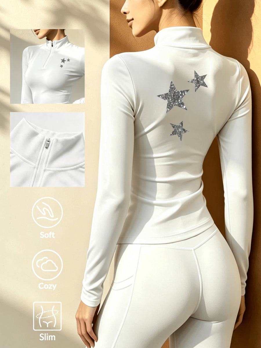 Women'S Soft Zipper Inner Top, Perfect for Cold Autumn And Winter Like Cycling, And Fitness - White
