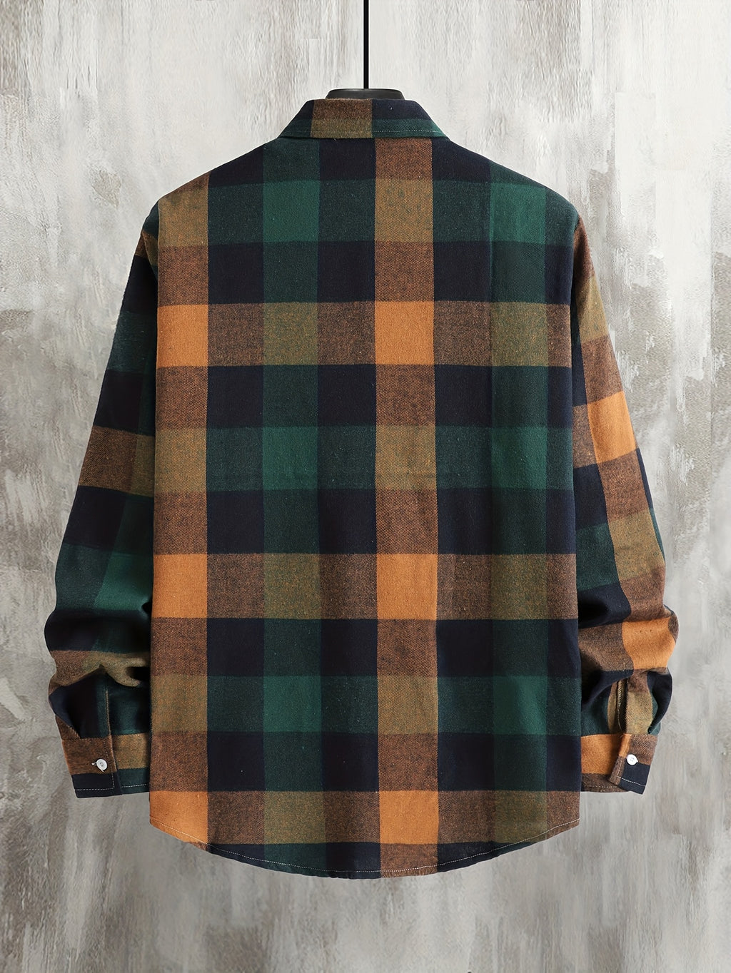 Home Men'S Autumn Single-Button Casual Checkered Shirt, Long Sleeve - Green