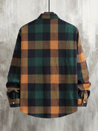 Home Men'S Autumn Single-Button Casual Checkered Shirt, Long Sleeve - Green