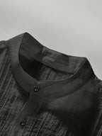 [Know And Give OBM] Men'S Long Sleeve Button-Casual Beach Shirt - Spring Summer Autumn, Commute Style, Light Mature Casual, All-Match Top, Beach Wear, Stand Collar Shirt with Relaxed Fit, Men'S Solid Color, Comfortable Top - Dark Gray